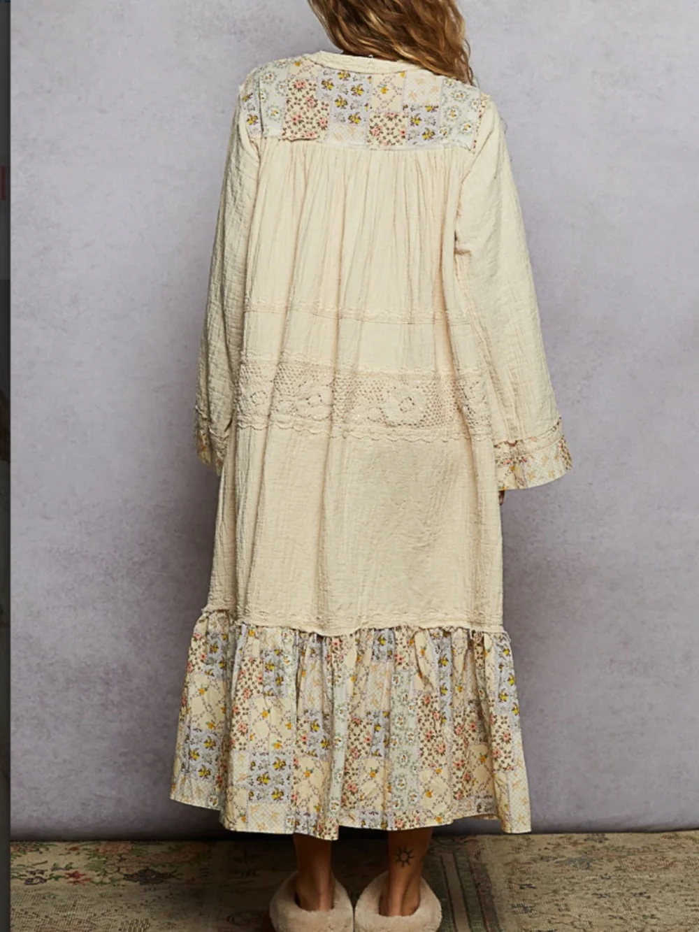 🎉 POL “ DARCY “ POL DOUBLE GAUZE DRESS WITH CROCHET DETAIL 64A - Picture 5 of 5